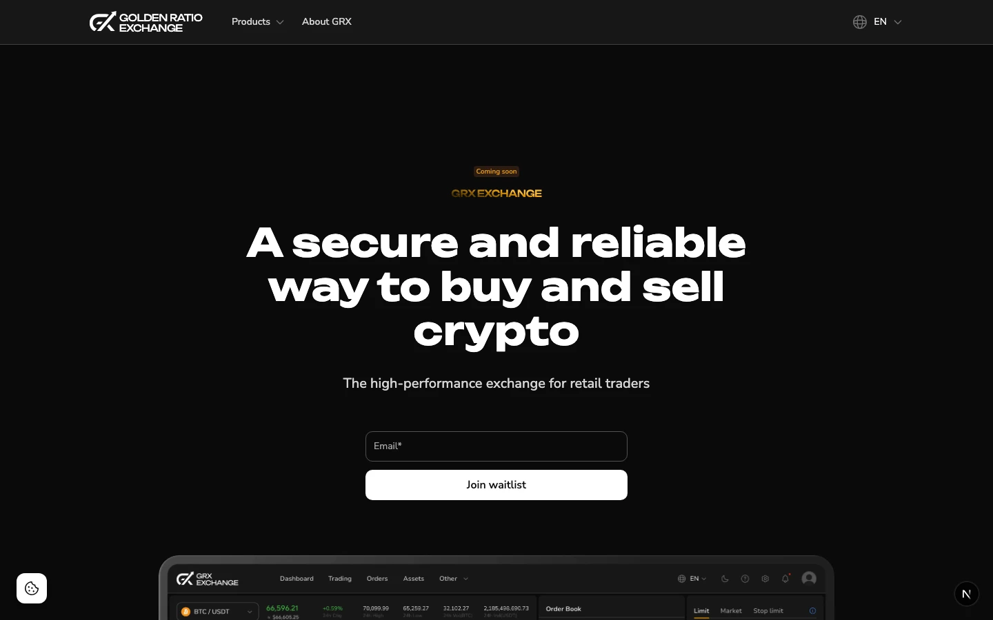 GRX Exchange coming-soon waitlist page